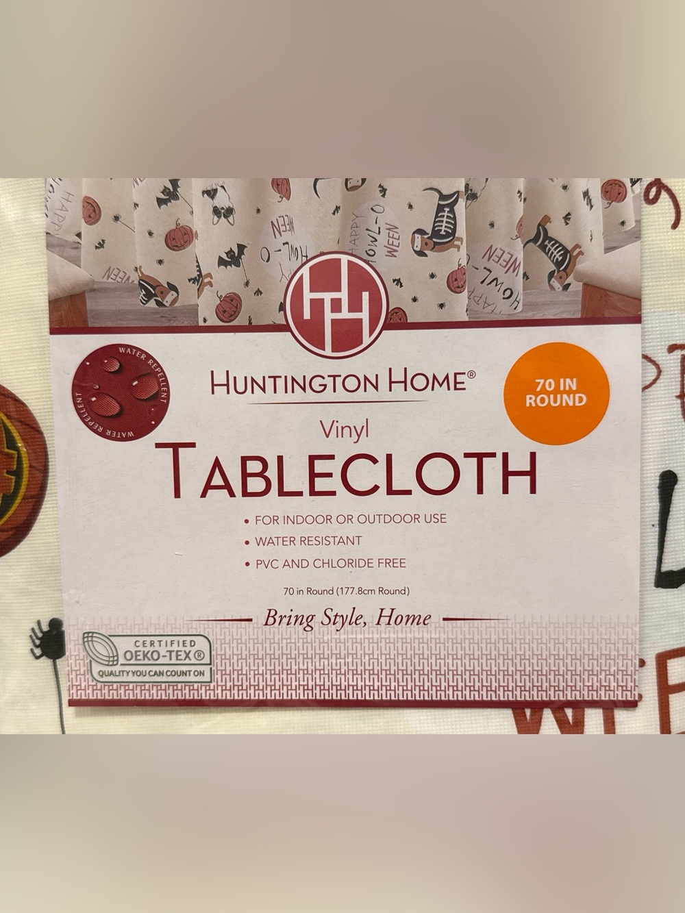 NWT Huntington Home Halloween Dogs 70” Round Vinyl Tablecloth